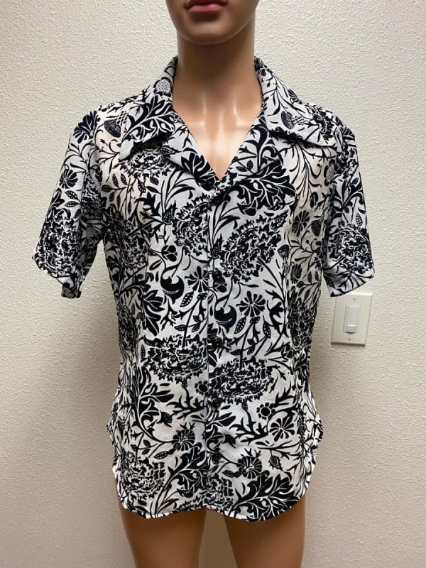 Printed Velvet And Cotton Shirt- Black And White - Image 2