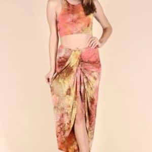 Tie Dye Sleeveless Wrap Skirt Set